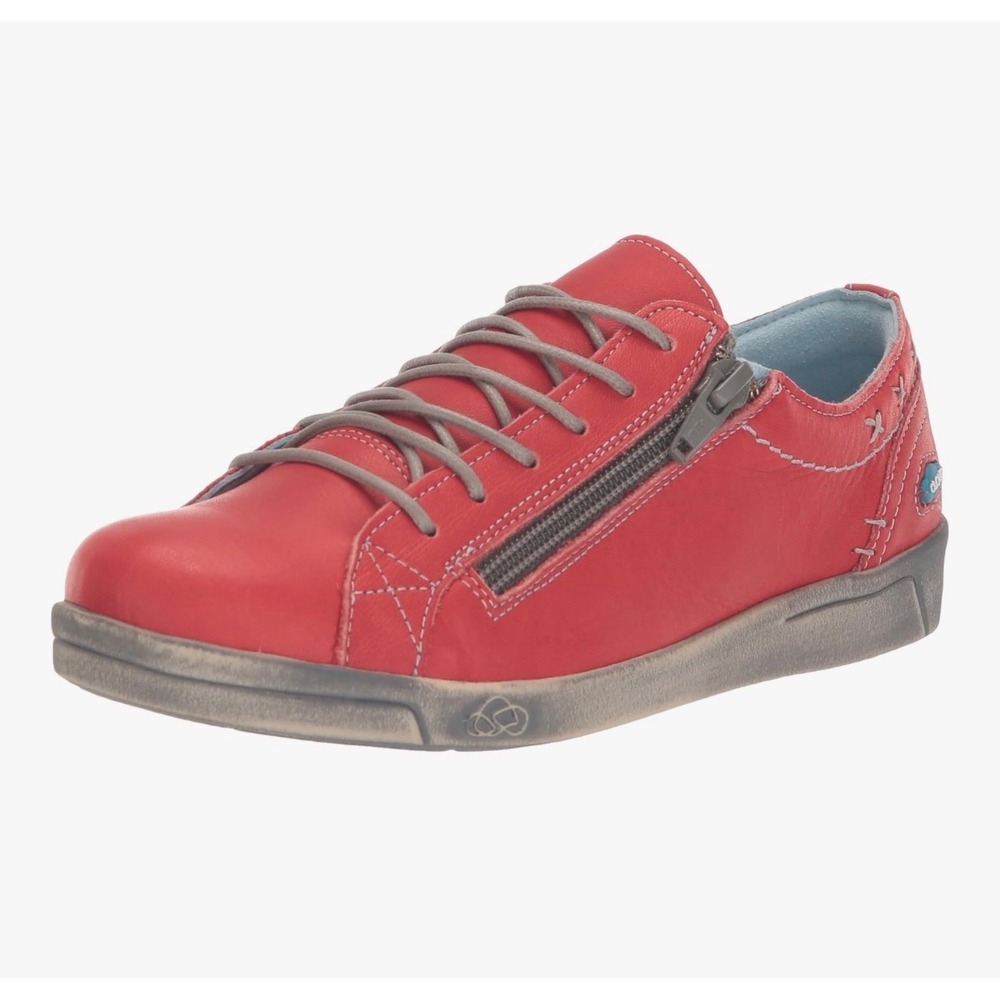 CLOUD Aika Sneaker Womens 12/43 Red Italian Leather Side Zip Lace‎ Up Low Top